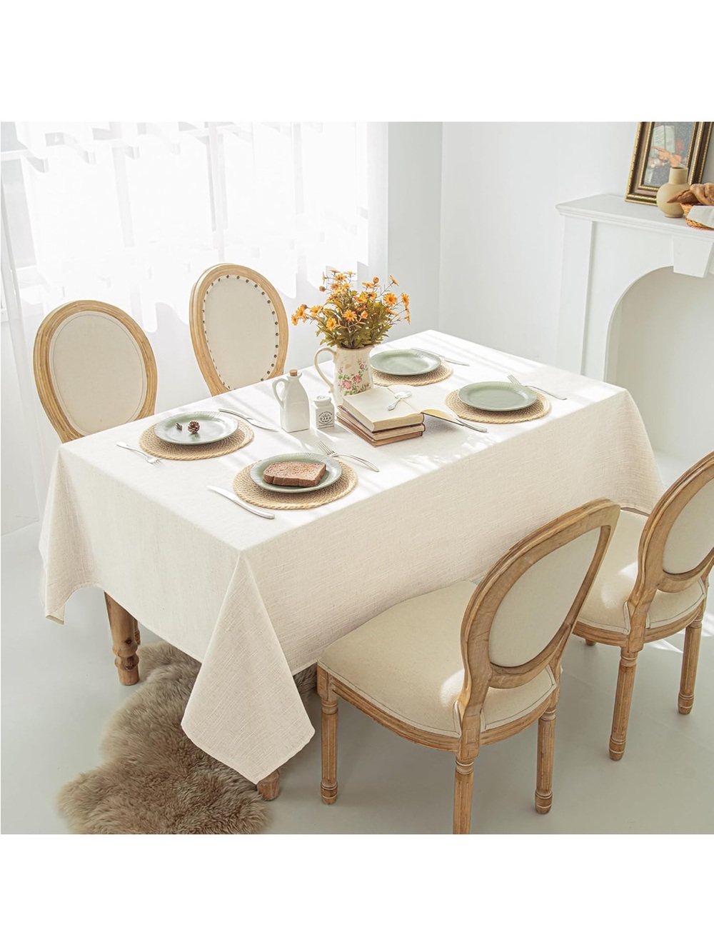 NEW Karseteli Natural Linen Textured 70” Square Tablecloth, Slubby Lightweight - Picture 2 of 7